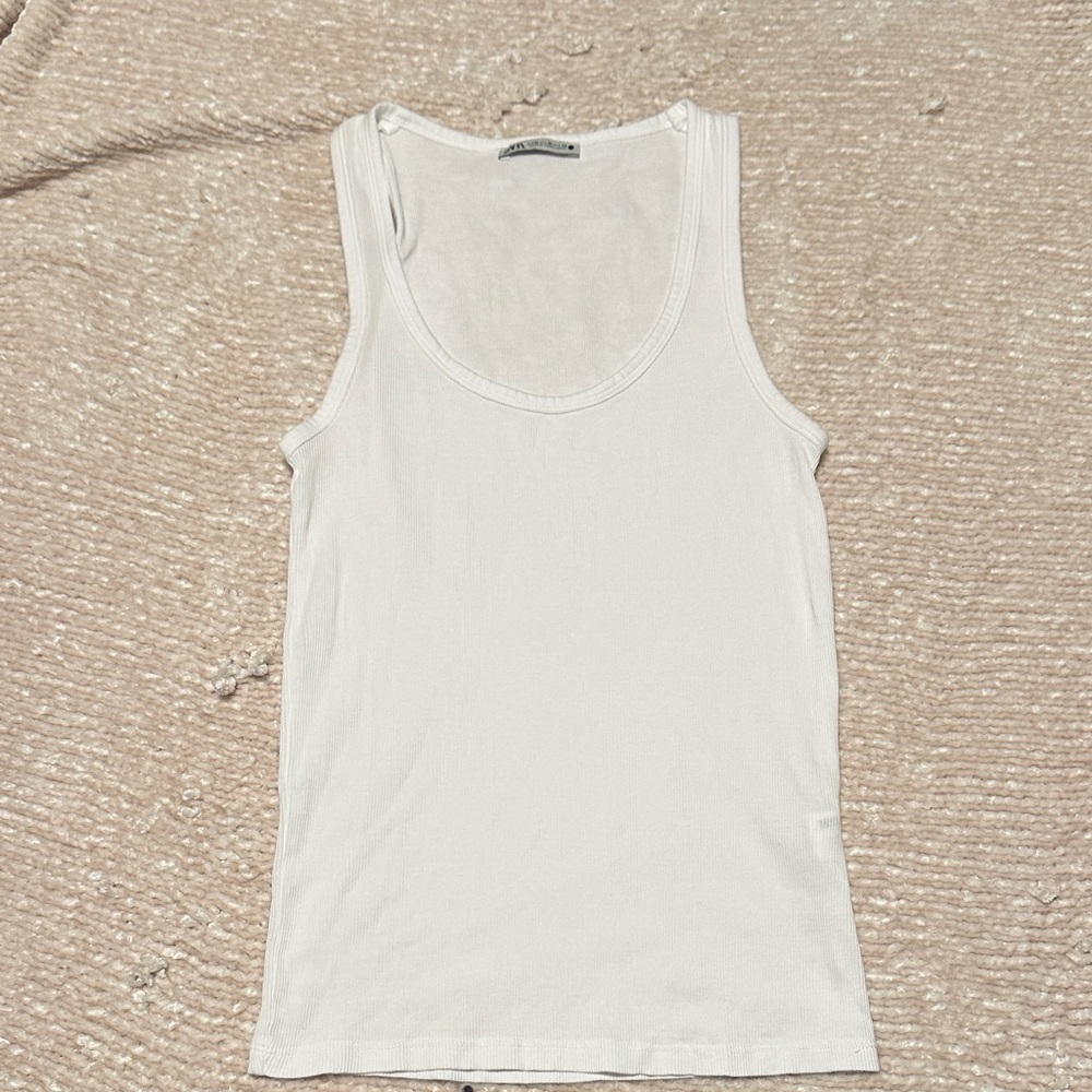 Zara Classic White Ribbed Top